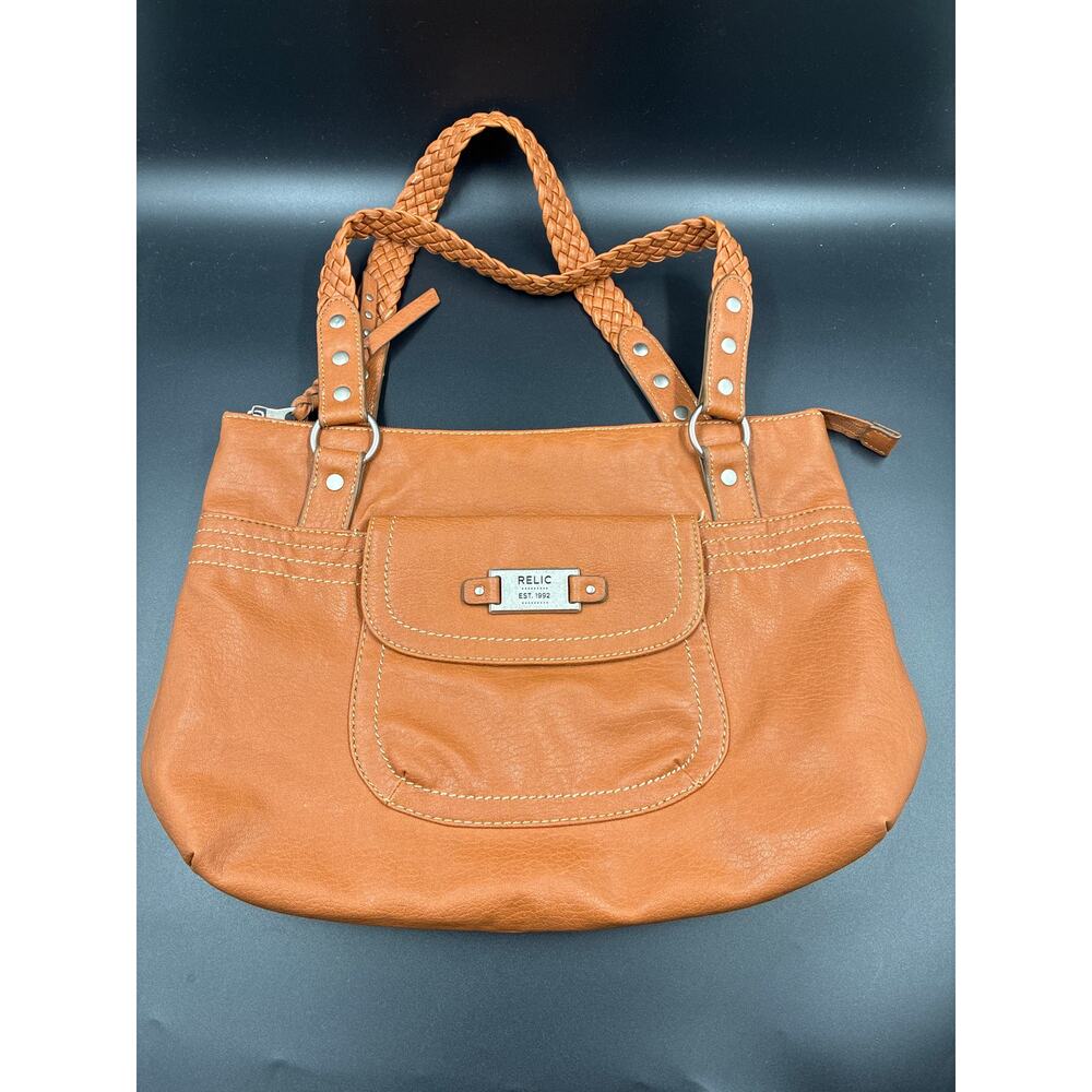 Relic Shoulder Bag Ella Braided Straps Cognac Tote Faux Leather Purse Boho Y2K